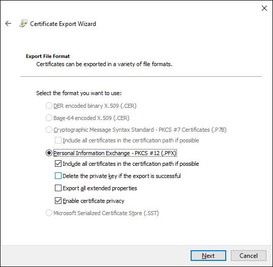 Export Certificate as PFX