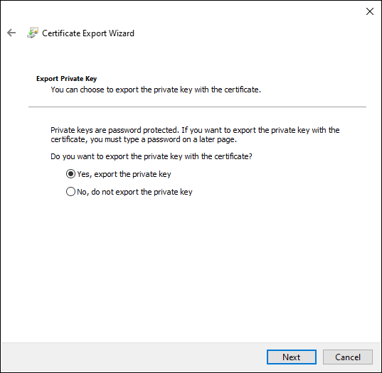 Export Certificate with the private key