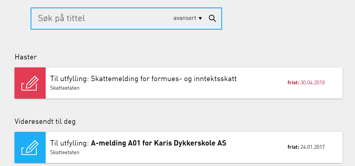 Skattemeldingen vil ikke lengre bli vist som "haster" Innboksen i Altinn