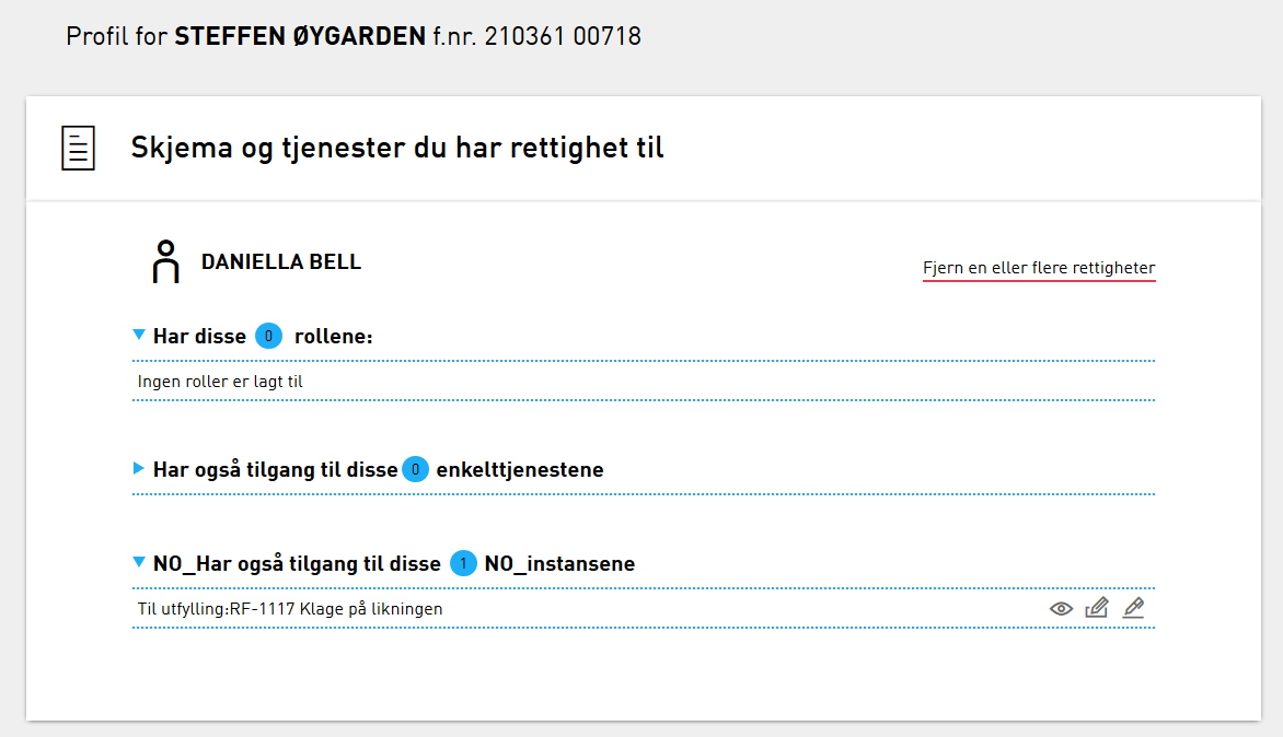 Se/slett delegeringer på skjema-instans nivå Se/slett delegeringer på skjema-instans nivå
