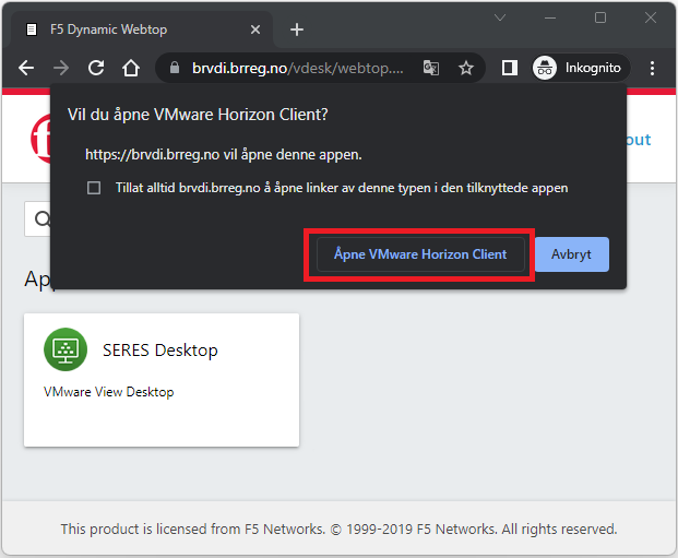 Figur 9 - Åpne VMware Horizon Client